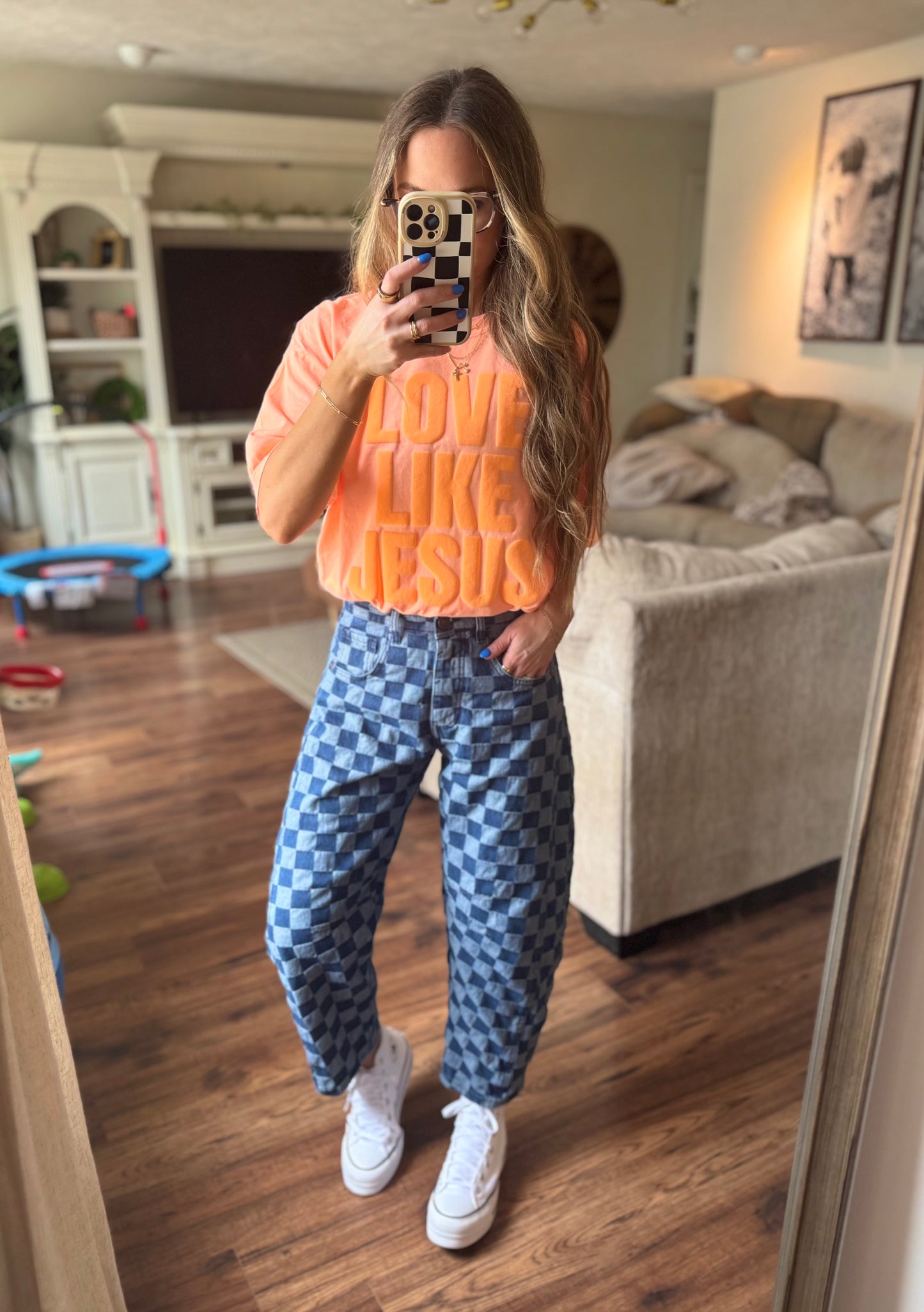 Checkered Barrel Jeans