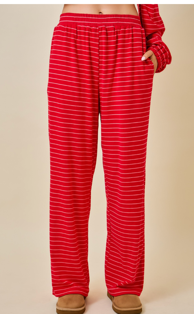 Brushed Stripe Wide Leg Lounge Pants