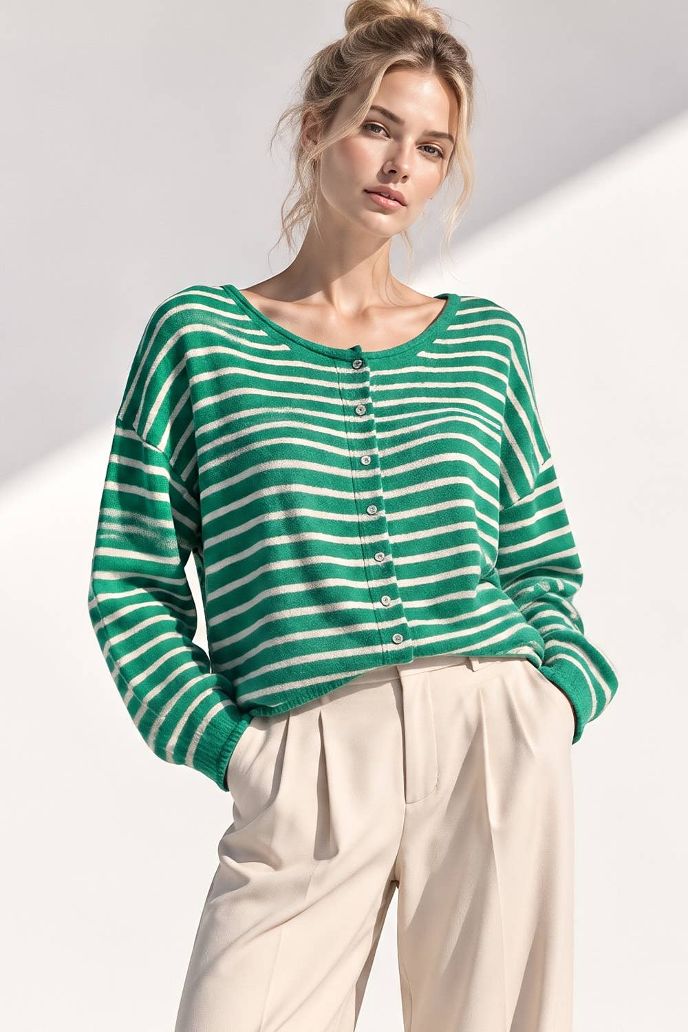 Button Down Mocha Stripe Sweater