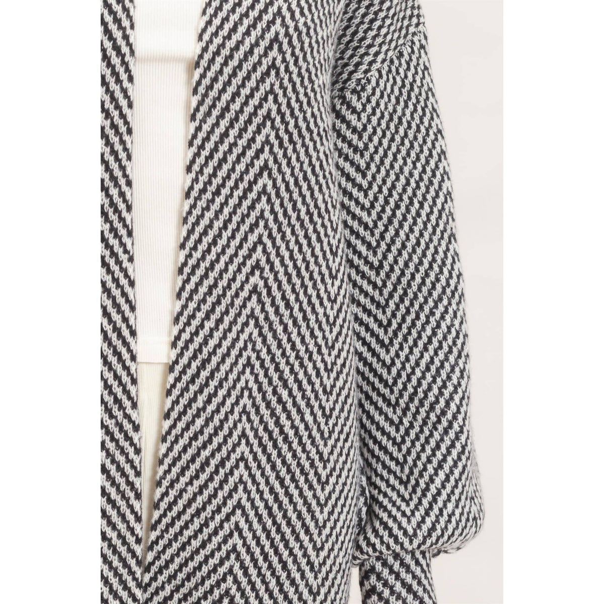 Herringbone Pattern Open-Front Cardigan