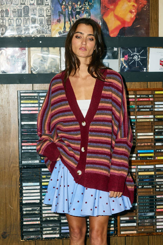 IT1670J | Multi-Stripe Oversized Sweater Cardigan