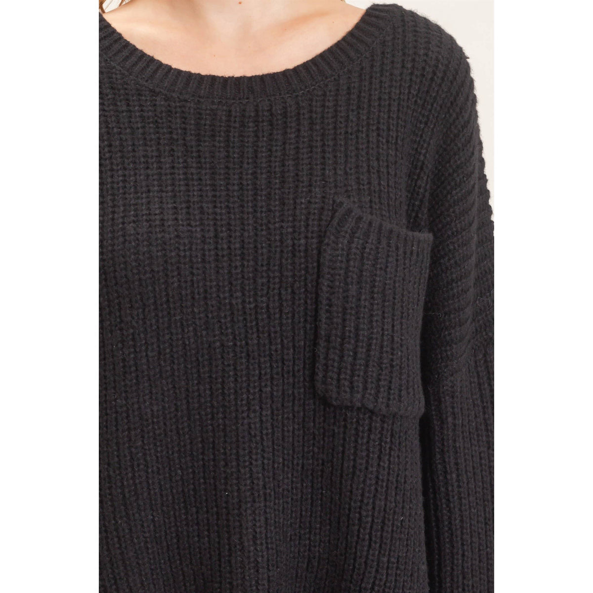 Ribbed Knit Patch Pocket Sweater