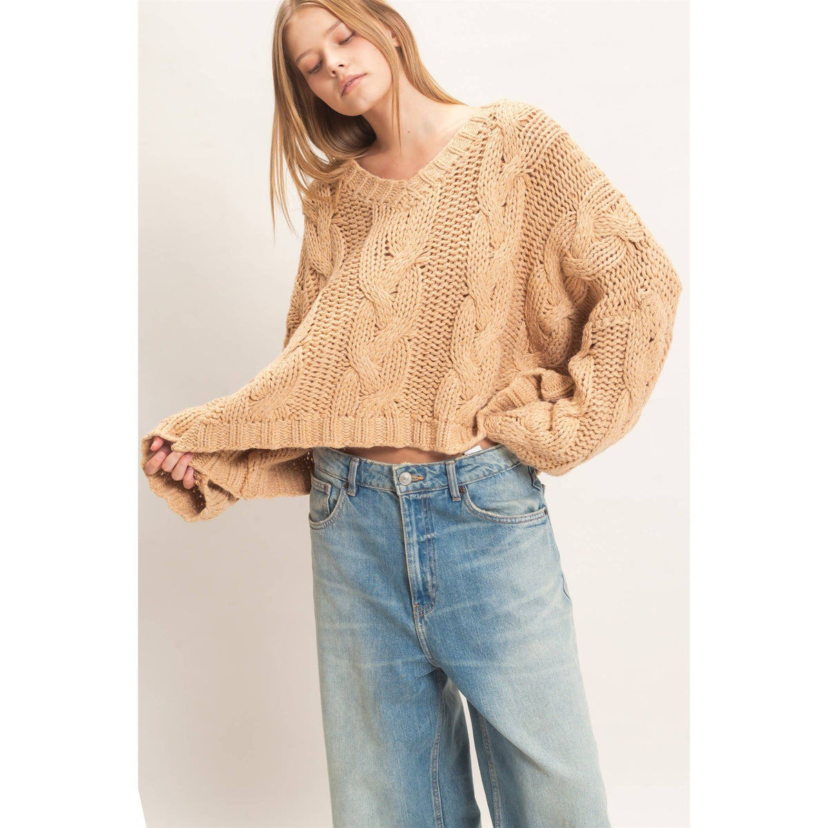 Cable Knit V-Neck Sweater