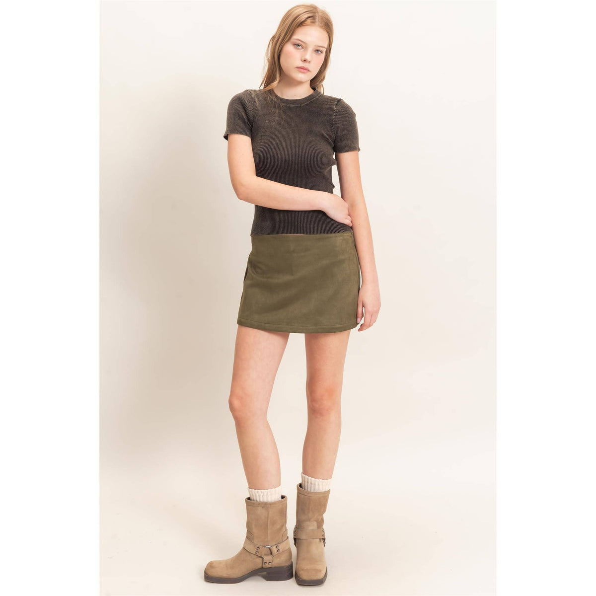 Faux Suede Skort