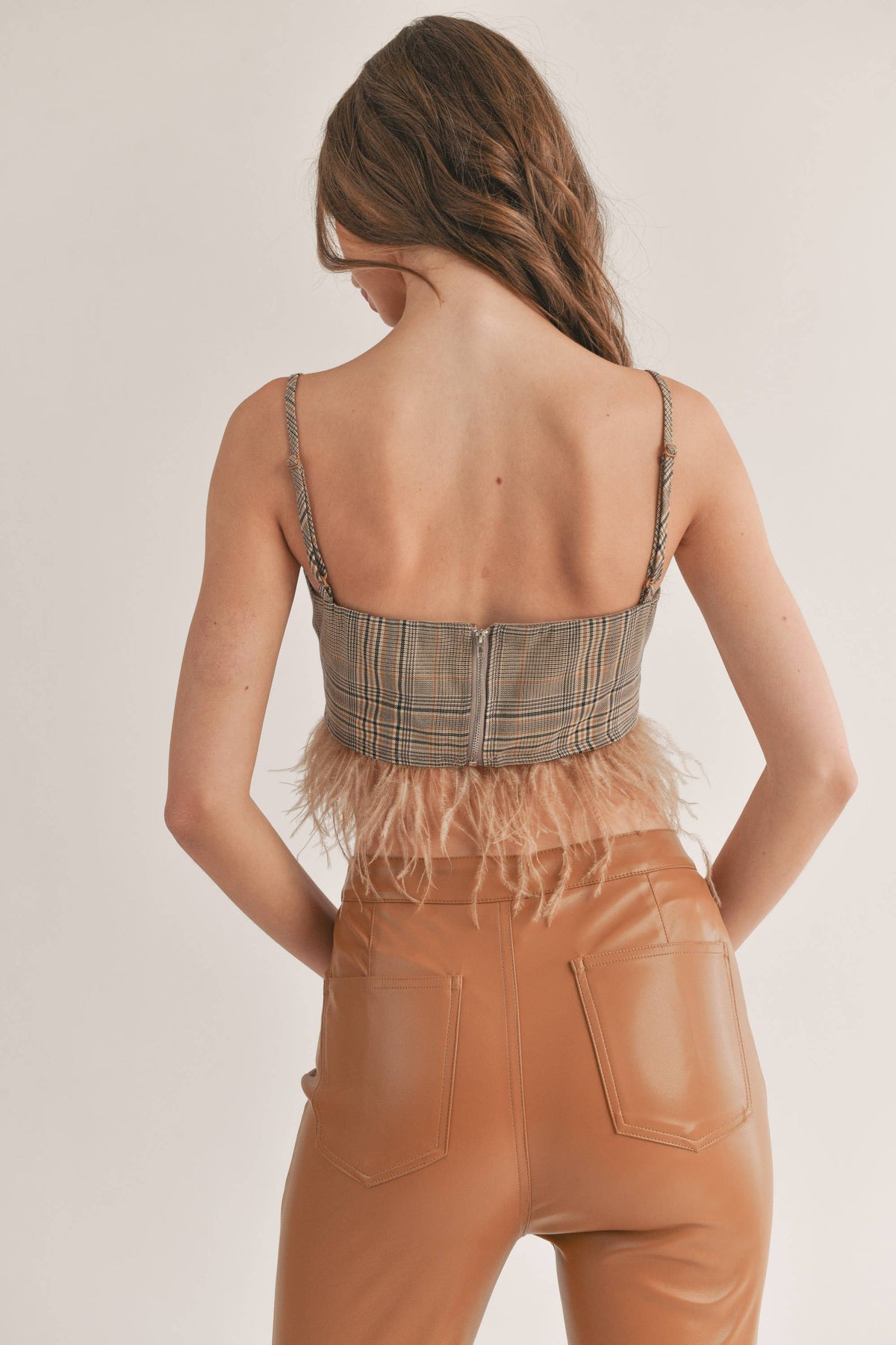 FEATHERED HEM CHECKERED CROP TOP