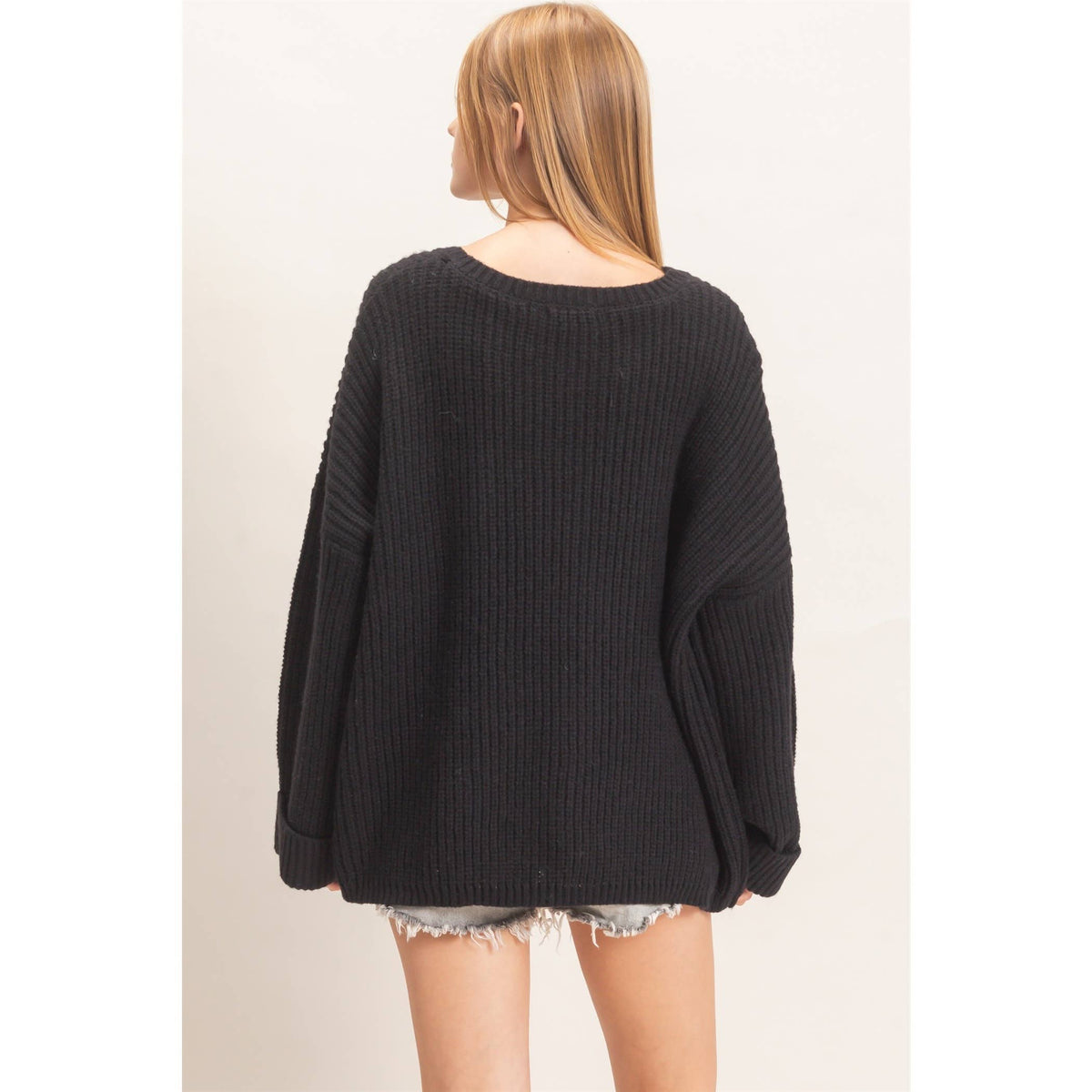 Ribbed Knit Patch Pocket Sweater