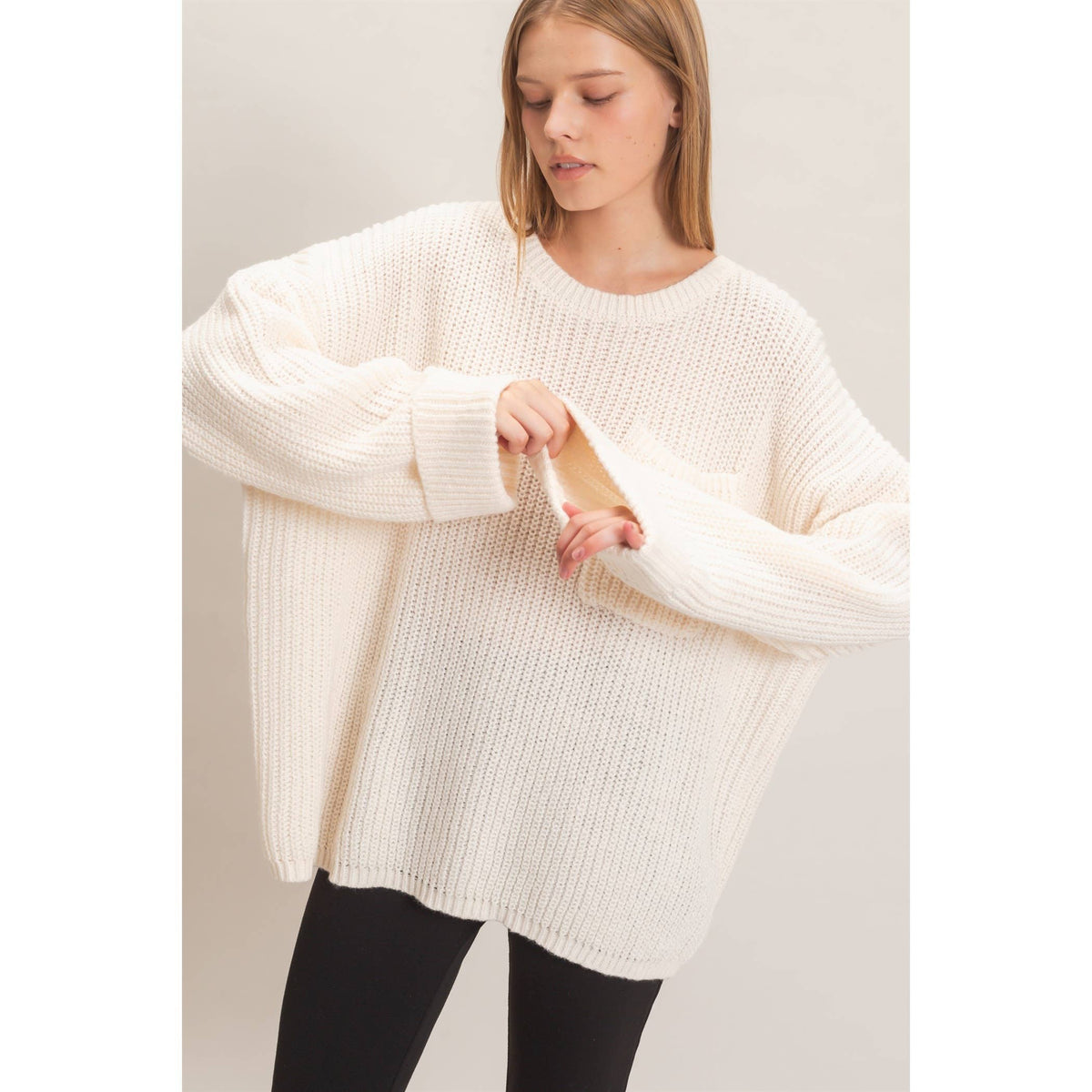 Ribbed Knit Patch Pocket Sweater