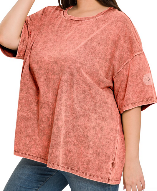 Curvy Mineral Wash Tee Burgundy