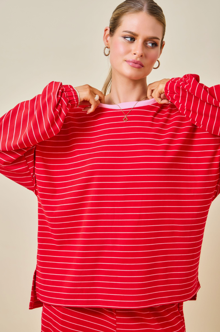 Brushed Stripe Oversized Lounge Sweatshirt