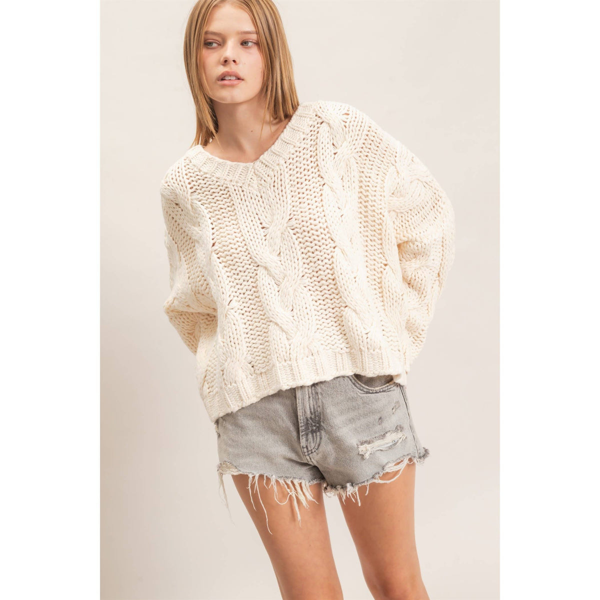 Cable Knit V-Neck Sweater