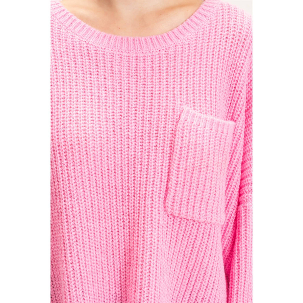 Ribbed Knit Patch Pocket Sweater