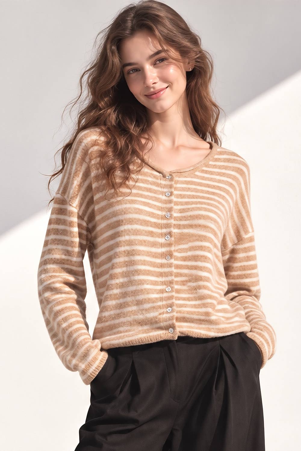 Button Down Mocha Stripe Sweater